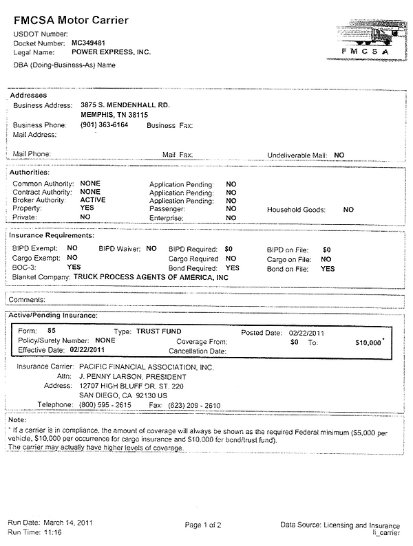 FMSCA Certificate of Compliance